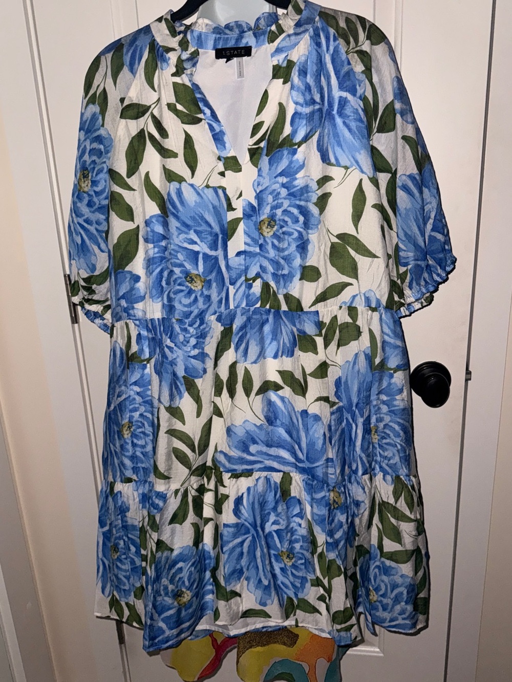 1.STATE Blue Floral Dress with Green Leaf Print, XL with slip/lining. NWT